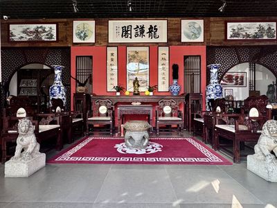 豪华中堂12件套-云石雕刻阔叶黄檀